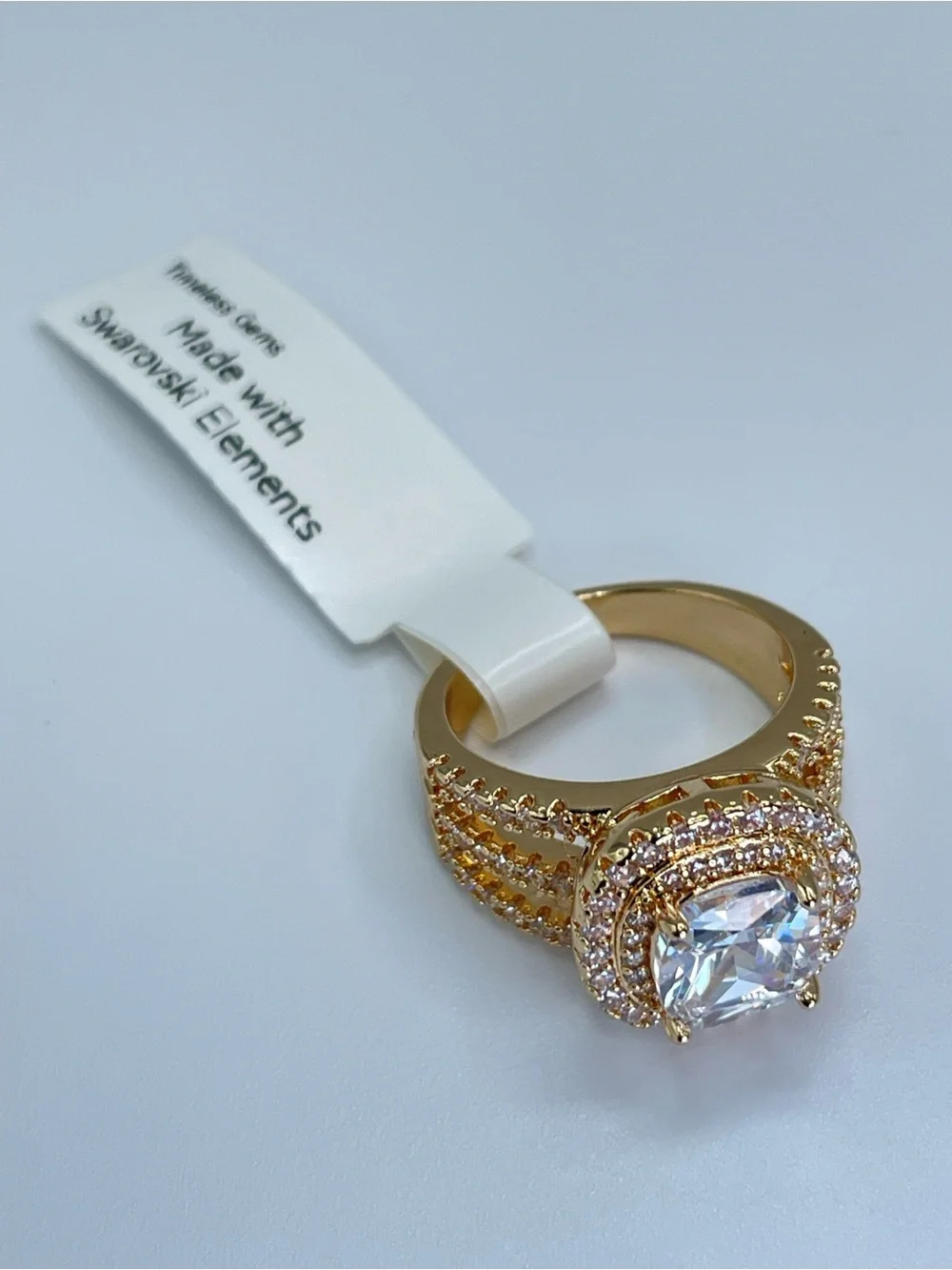 Swarovski Crystal Elements White Crystal Halo Statement Bold Ring Sz 9